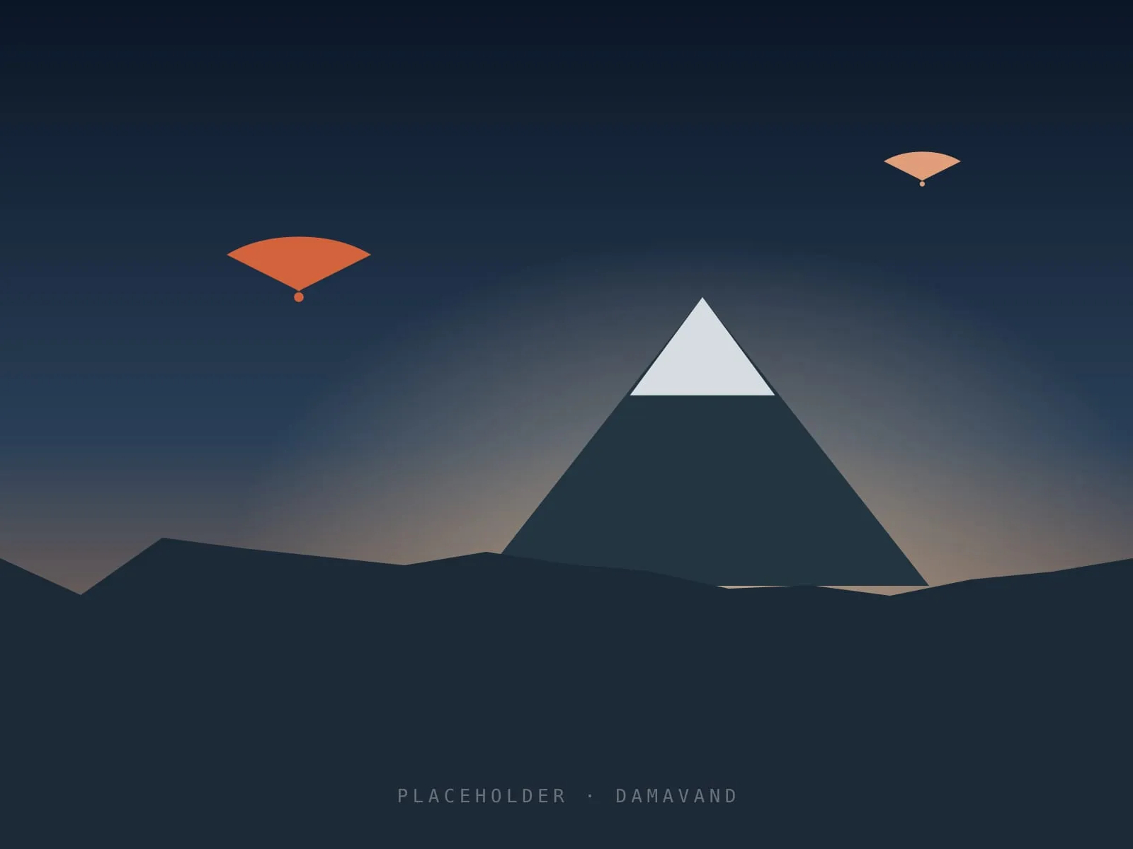 Placeholder illustration of a paraglider above a snow-capped volcanic cone